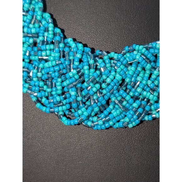 Braided Aqua Seed Bead Wide Collar 19"-22" Necklace - Picture 4 of 6